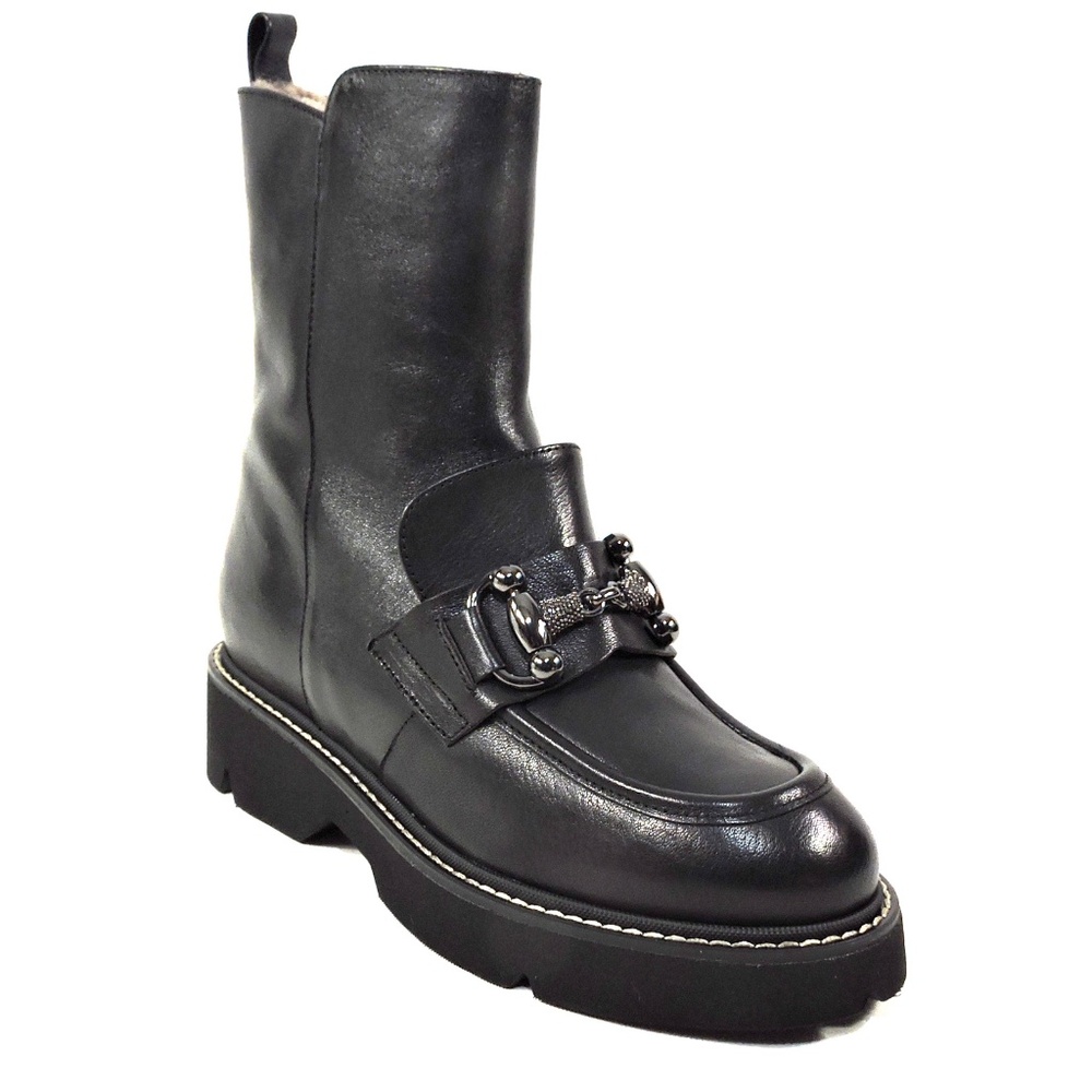 CHIARA COLINI 🇮🇹 WOMEN'S BLACK SOFT LEATHER WINTER COMFORT FUR BOOTIE